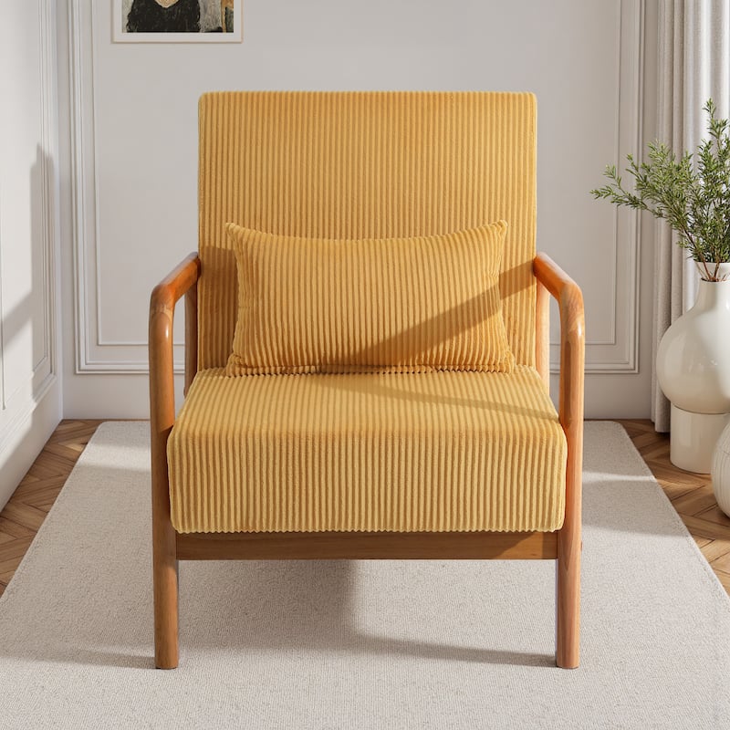 Uixe Mid Century Solid Wood Upholstered Corduroy Accent Chair