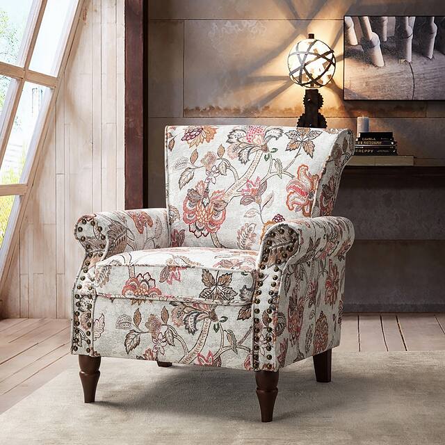 HULALA HOME Nailhead Trim Traditional Accent Armchair with Rolled Arms