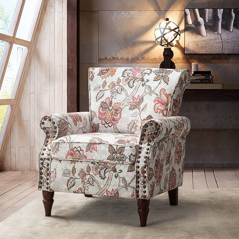 Nyctelius Nailhead Trim Traditional Accent Armchair with Rolled Arms by HULALA HOME - PINK
