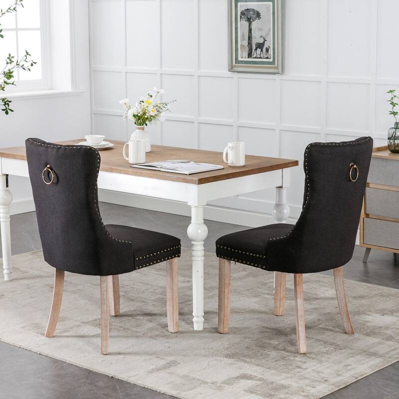 Modern/Contemporary Linen Dining Chair with Solid Wood Legs（Set of 2）