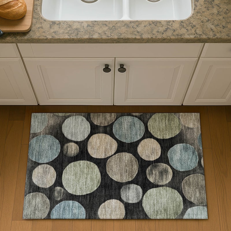 Premium Washable Super Soft Modern Bubbles Mayfield Rug - Black - 1'8" x 2'6"