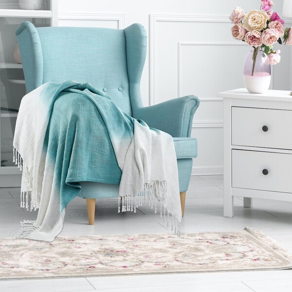 Angel Blue Shibori Slab Throw Blanket with Fringe. Opens flyout.