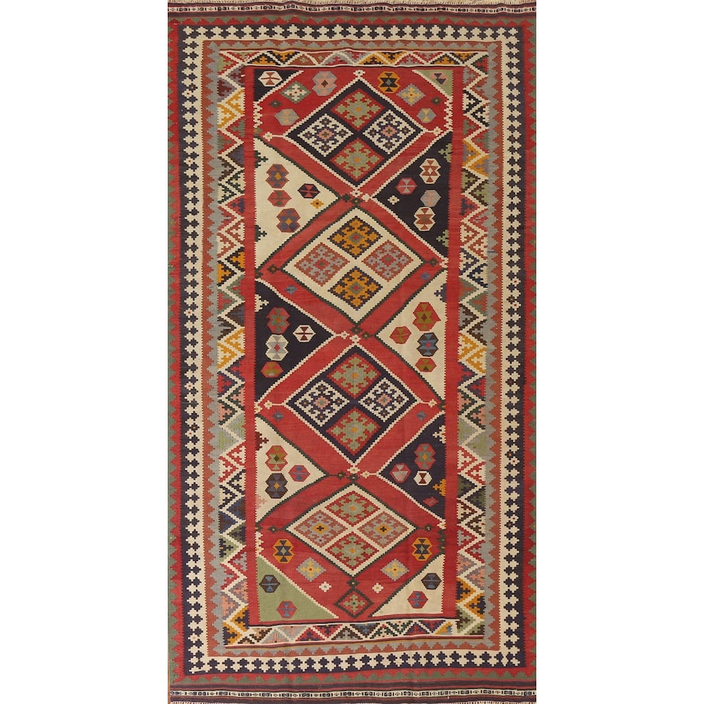 Vegetable Dye Kilim Qashqai Persian Rug Flatweave Vintage Wool Carpet - 4'11"x 9'8"