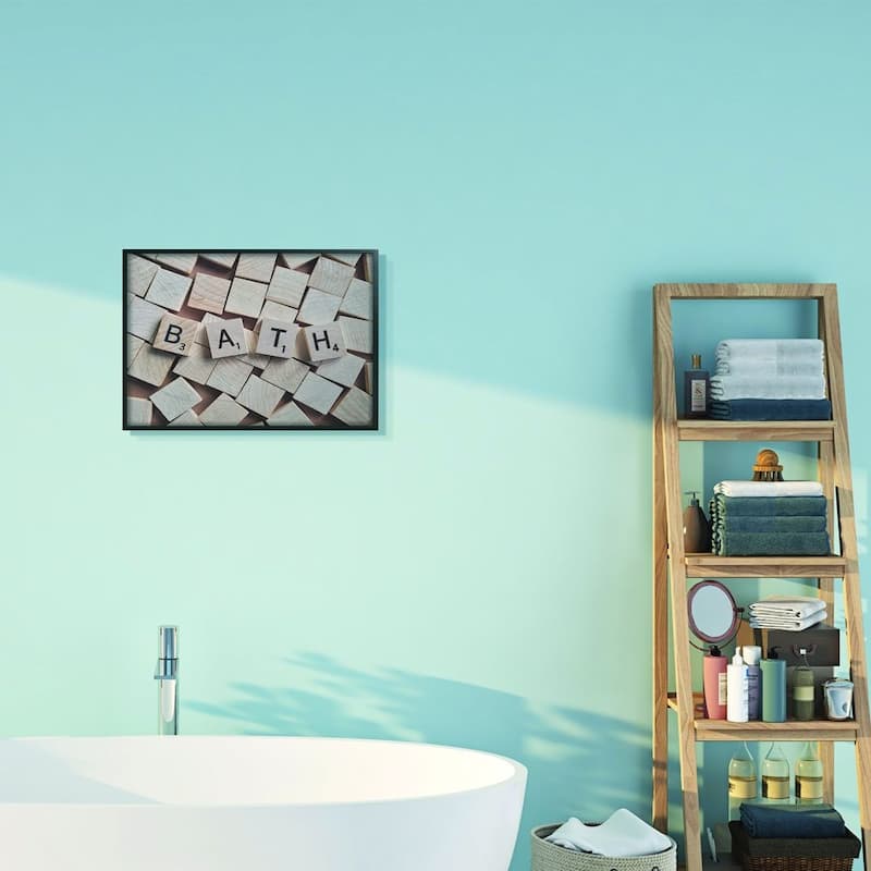 Stupell Bath Scrabble Letters Bathroom Photograph Black Framed Wall Art, Design By Artist Daphne Polselli