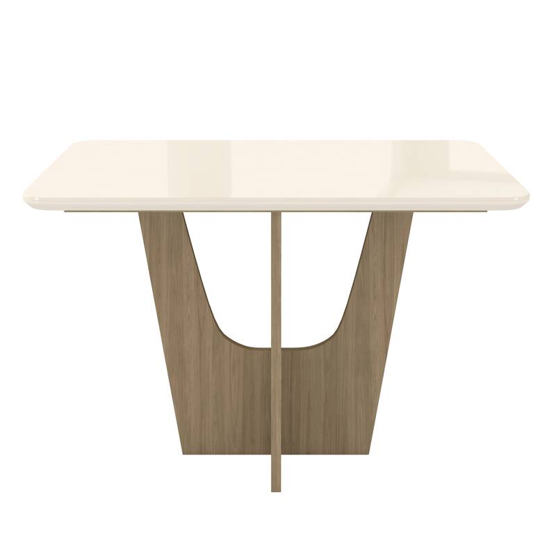Compact 4 Seater Italian Dining Table With Painted Glass Top And Wooden Base
