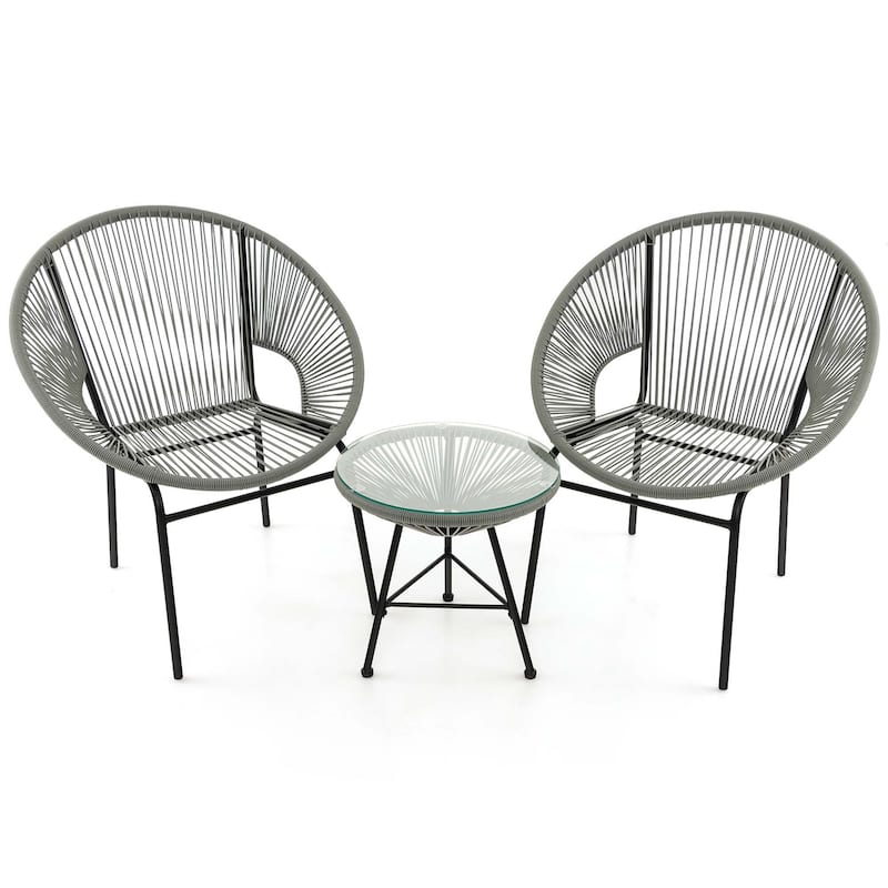 3-Piece Outdoor Acapulco Chair Set Wicker Conversation Bistro Sets - Grey