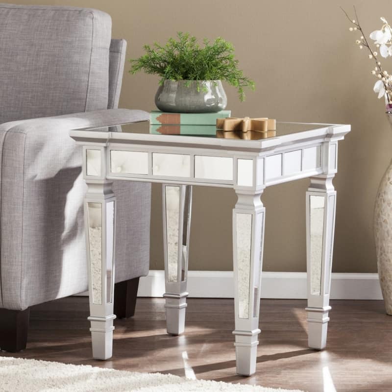 24 Inch Silver Glass Square End Table for Living Room and Bedroom - 22” x 22” x 24”