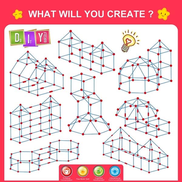 Kit De Construcción Para Niños De 122 Piezas - Con Varillas, Bolas Y Lona Para Hacer Fuertes Y Cabañas
