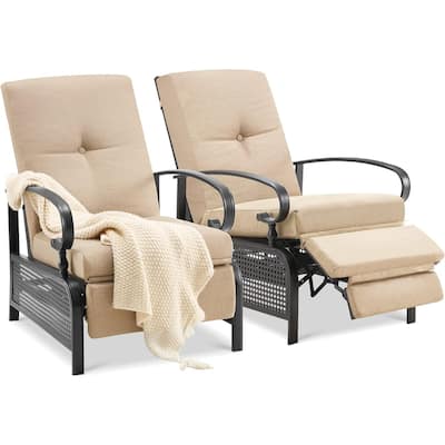 AECOJOY Outdoor Adjustable Cushioned Metal Patio Recliner Lounge Chair (Set of 2)