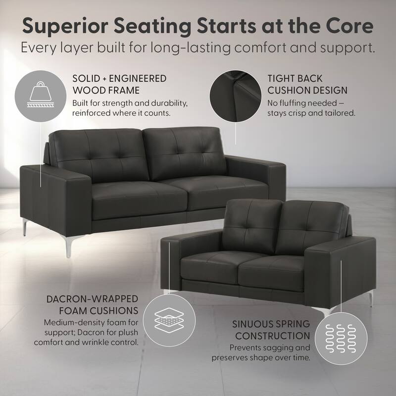 Faelin 79" Modern Sofa Loveseat, Top Grain Leather Couch with Removable Cushions