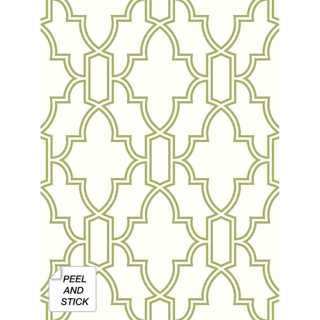 NextWall Green and White Tile Trellis Peel and Stick Wallpaper - 20.5 in. W x 18 ft. L