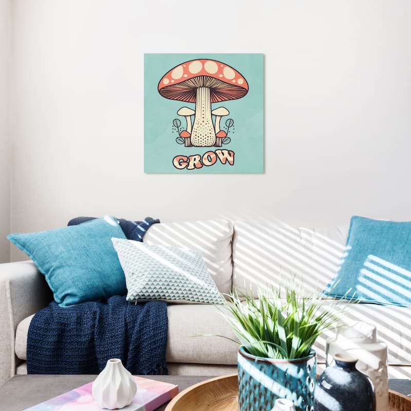 Wynwood Studio Canvas Education and Office Grow Mushroom Red and Light Red Modern & Contemporary Wall Art Canvas Print - 20 x 20