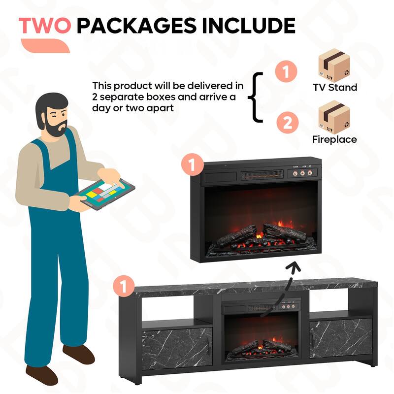 Bestier 70" Fireplace TV Stand for TVs up to 75", LED Entertainment Center with 23" Remote Control Electric Fireplace