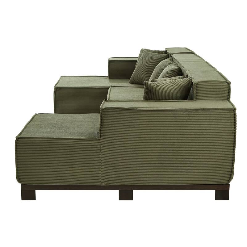 130" U-Shaped Upholstered Sectional Sofa with RGB LED Light Strip and 6 Pillows