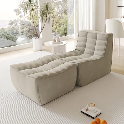 Chenille Bean Bag Chair Chaise Modern Floor Single Sofa With Ottoman