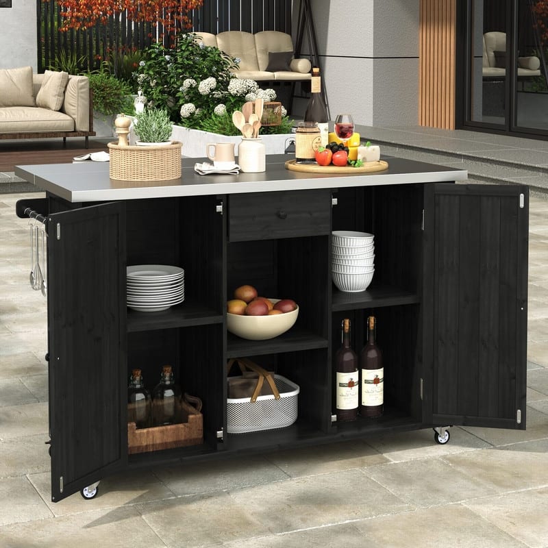52.25" Outdoor Kitchen Island with Stainless Steel Top, Ample Storage Space, Towel and Spice Racks and a Bottle Opener