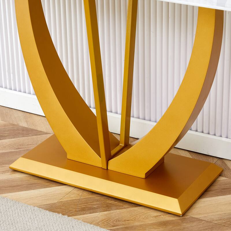 wooden console table with O-shape legs