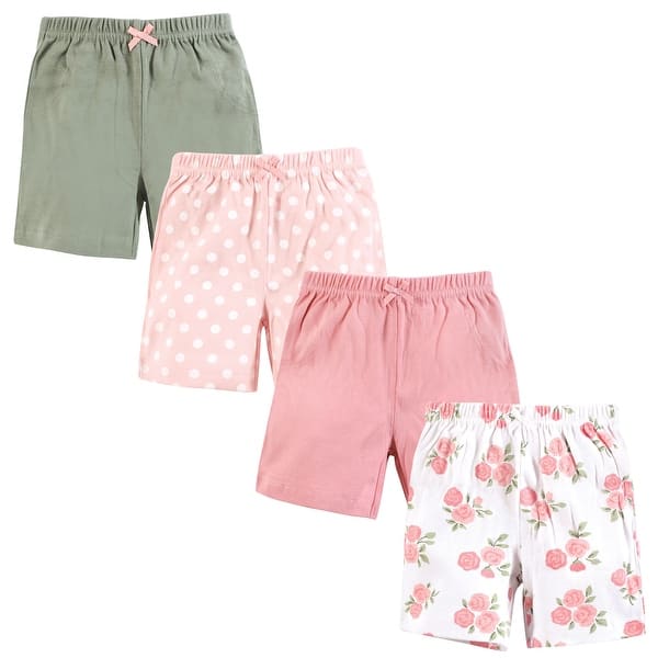 slide 1 of 1, Hudson Baby Infant Girl Shorts Bottoms 4-Pack, Soft Pink Roses Soft Pink Roses - 2T