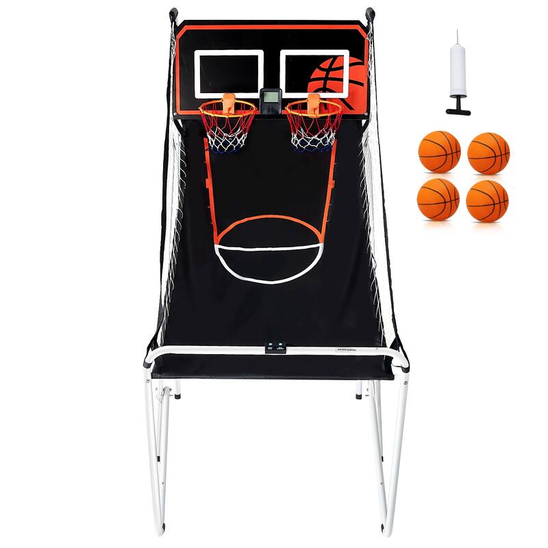 Foldable Basketball Arcade Game, 2 Player Indoor Basketball Game, Home Dual Shot Sport with 8 Game Modes, and Inflation Pump - Multi