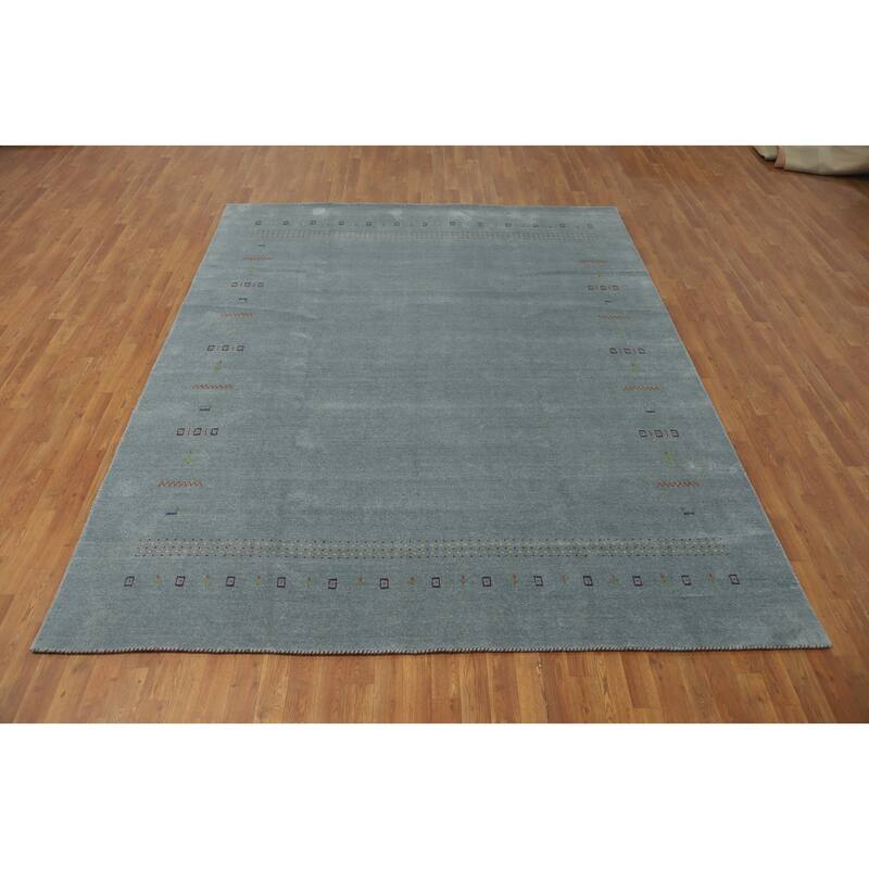 Hand Knotted Oriental 100% Wool Carpet Tribal Tribal Navy Blue & Blues Gabbeh Area Rug - 9' 10'' X 8' 0''