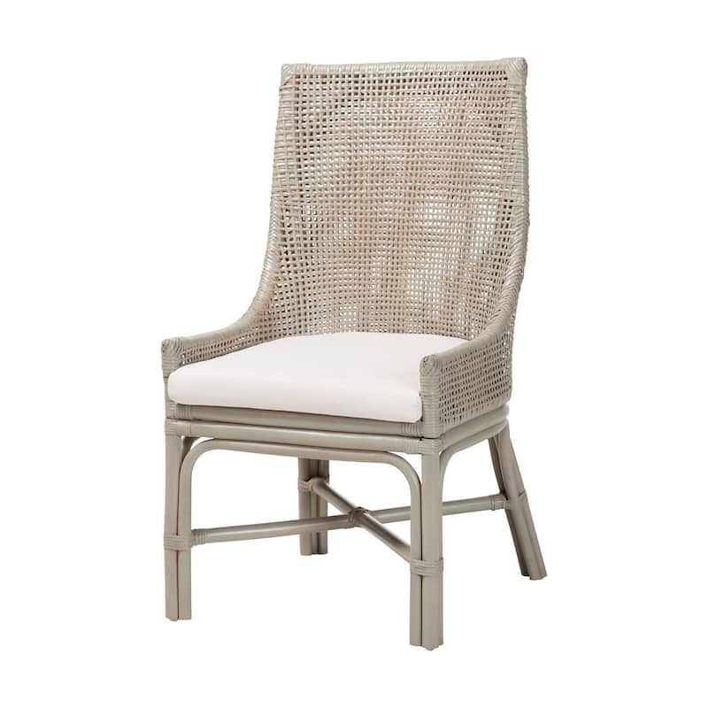 Bella Rattan Dining Chair - Handwoven Wicker Accent Side Chair with High Backrest, Coastal Boho Seating for Kitchen or Dining
