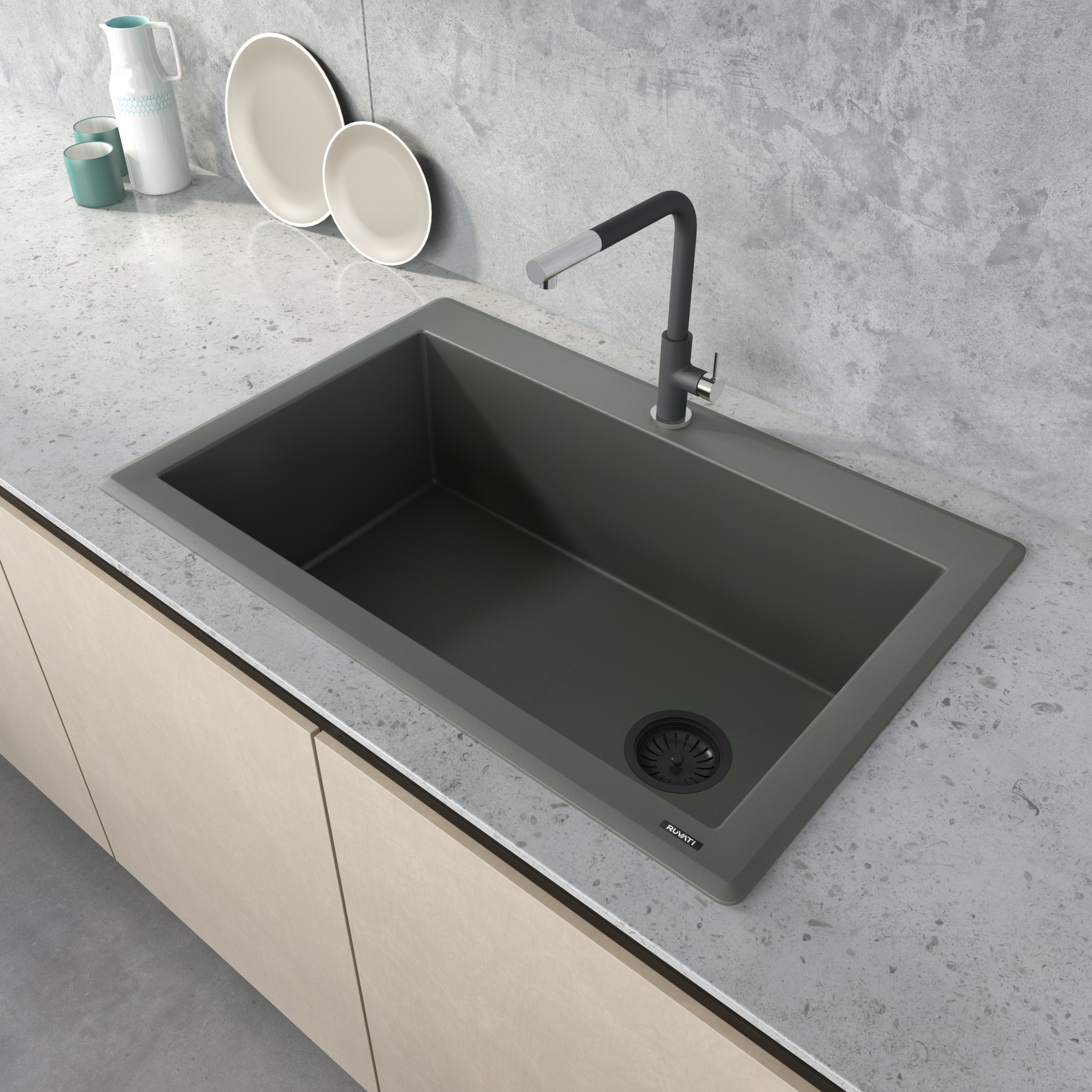 Ruvati 33 x 22 inch Granite Composite Drop in Topmount Single Bowl 
