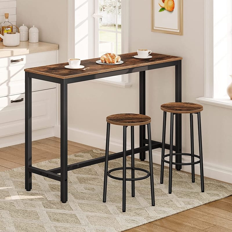 Industrial 3 Piece Counter Height Dining Table Set, Bar Pub Table Set with Stools for Breakfast Nook, Kitchen, Dining Room