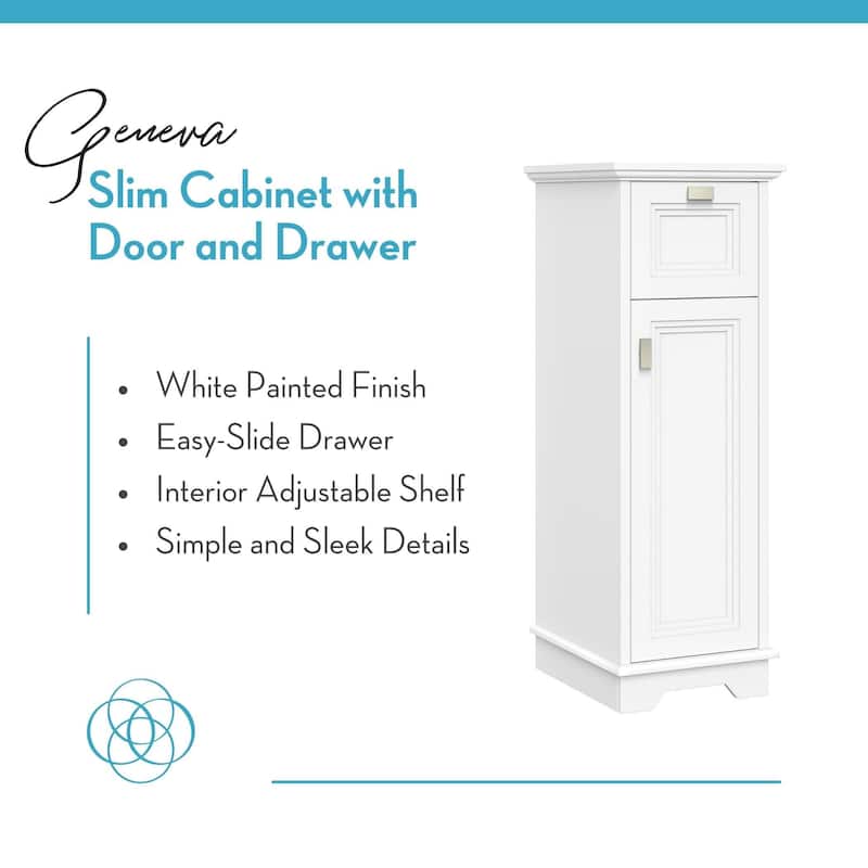 Geneva Slim Cabinet with Layered Door and Drawer – White - N/A