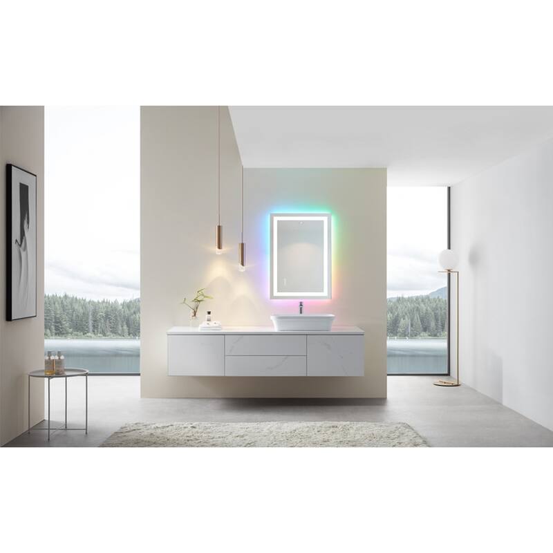 Super Bright RGB Backlit & LED Frontlit Anti-Fog Bathroom Vanity Mirror in Tempered Glass & ETL