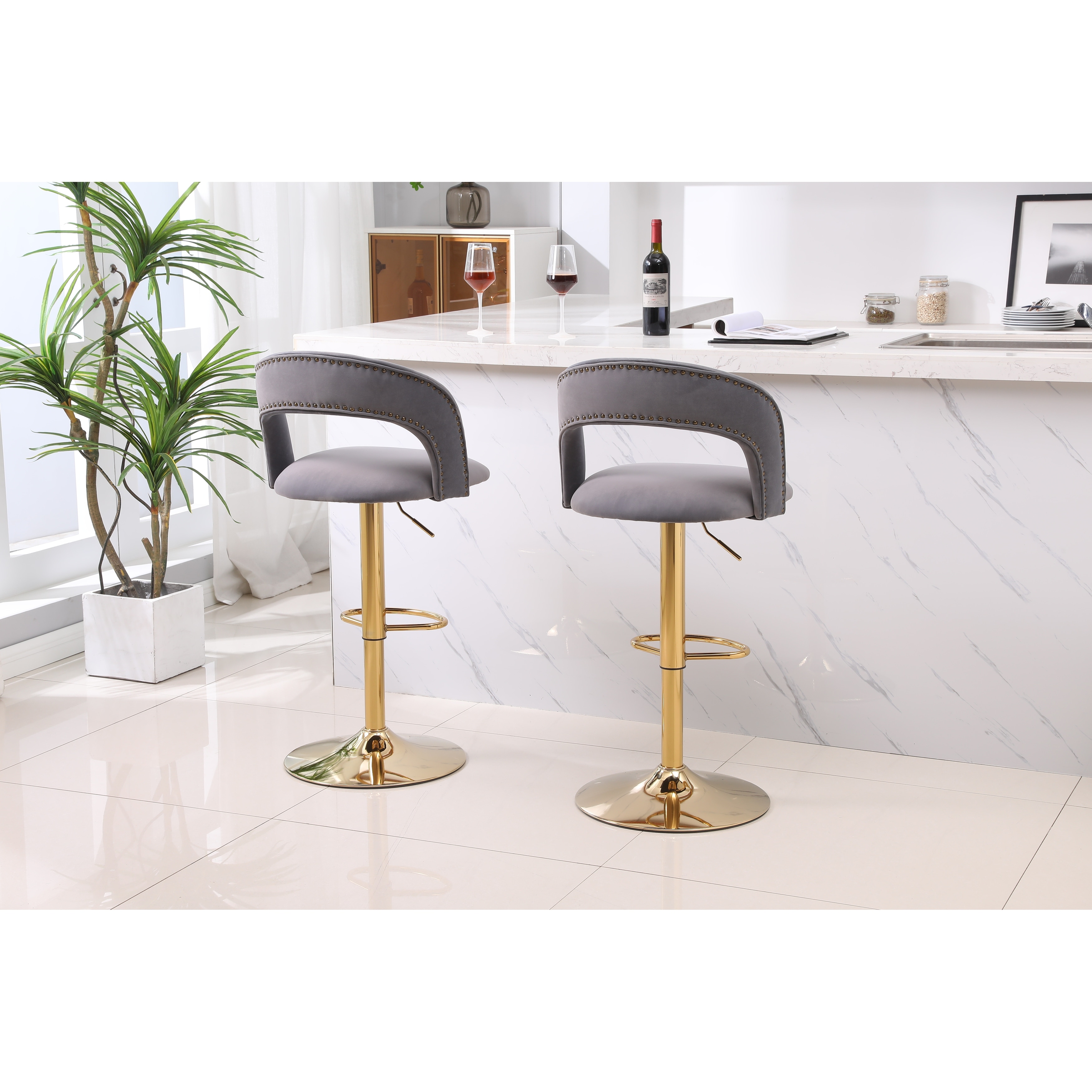 Kitchen Island Barstools Gray Velvet Bar Stools Set of 2 Counter