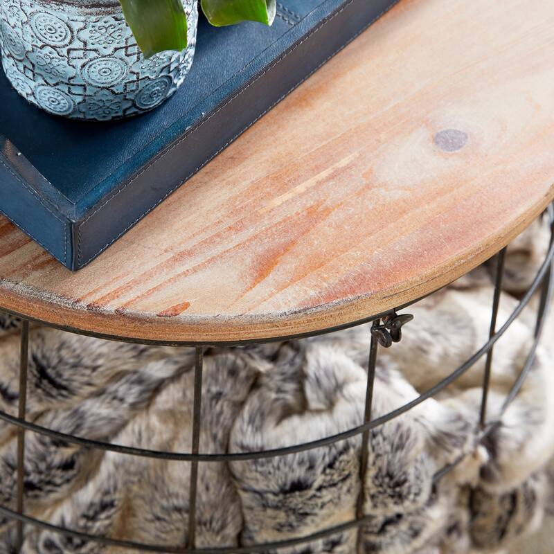 Brown Metal Decorative and Functional Storage Basket with Wood Lids (Set of 3)