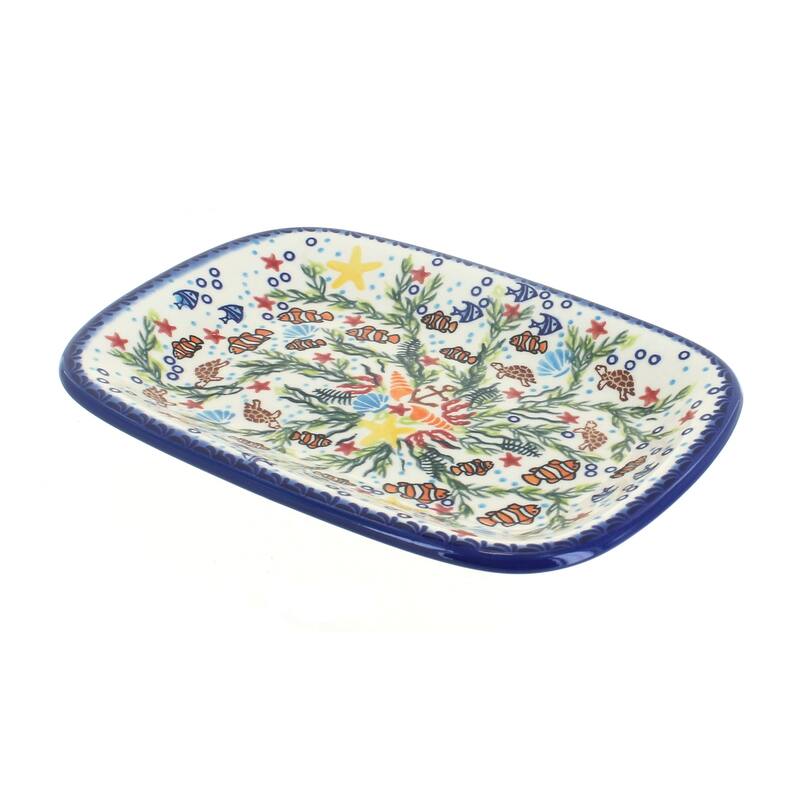 Blue Rose Polish Pottery 119 Vena Small Rectangular Serving Platter