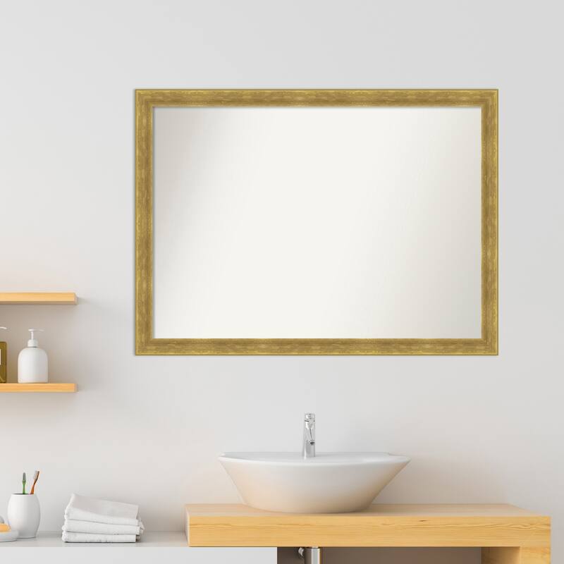 Angled Non-Beveled Wood Framed Bathroom Vanity Wall Mirror