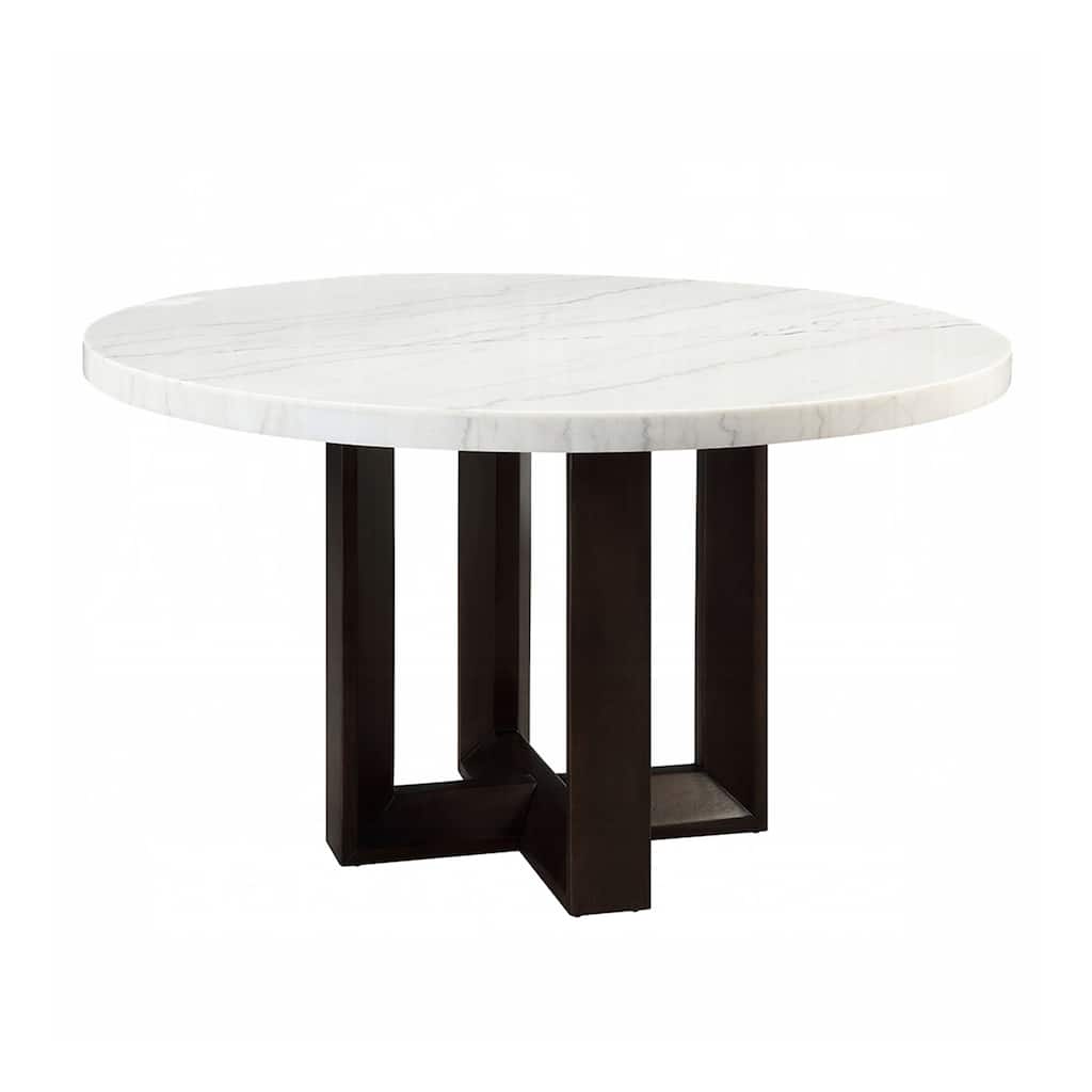 Round Marble Dining Table with X-cross Base in White and Espresso - White/Espresso