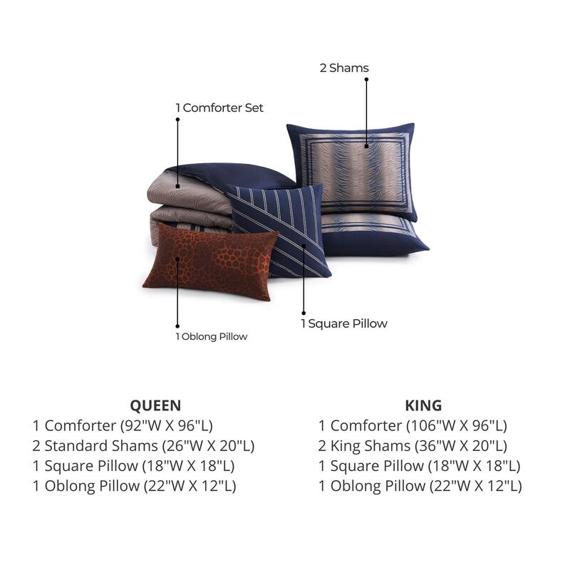 Bebejan Dark Blue Animal Prints 100% Cotton Sateen 5 Piece Reversible Comforter Set