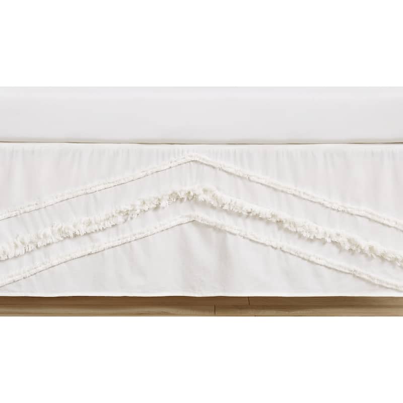 Ivory Boho Bohemian Collection Girl or Boy Crib Bed Skirt - Gender Neutral Cream Off White Farmhouse Chic Unisex Fringe Cotton