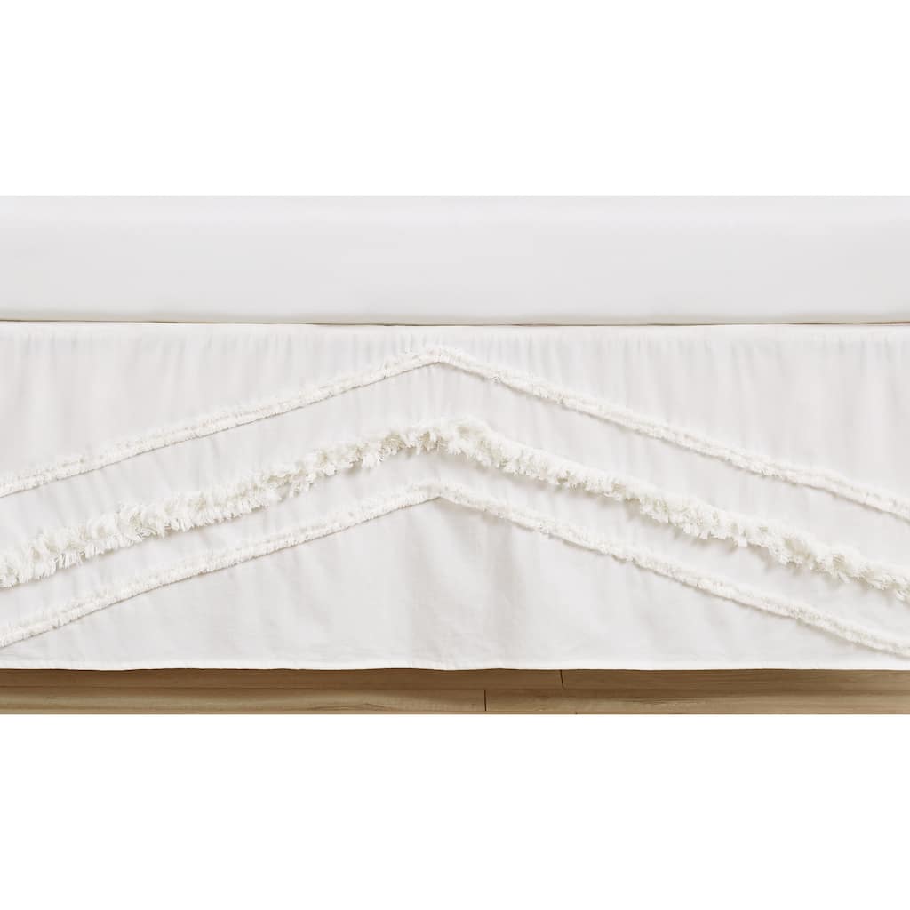 Ivory Boho Bohemian Collection Girl or Boy Crib Bed Skirt - Gender Neutral Cream Off White Farmhouse Chic Unisex Fringe Cotton