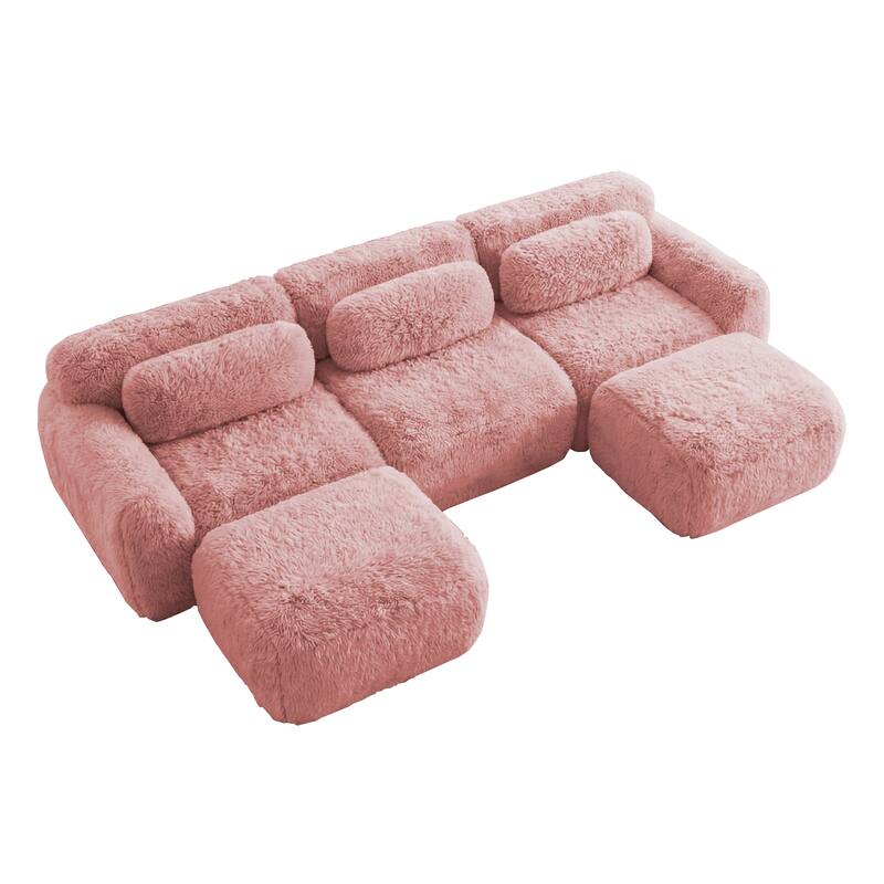 Homy Casa Pink Plush Modular Sectional Sofa Set Soft Cloud Floor Couch