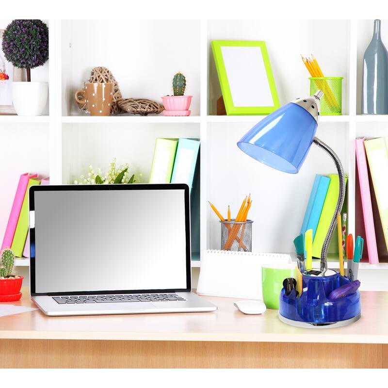 19.5 in. Clear Blue Finish Table Lamp with Blue Shade, Desk Lamp for Writing and Computer Desks