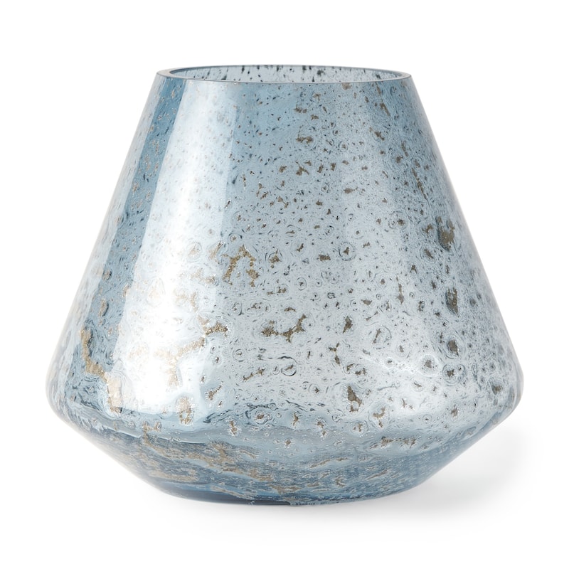 7" Blue Seeded Glass Round Table Vase - 7.80