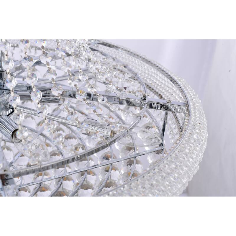 32-Light Chrome Chandelier With Clear Crystal Accents
