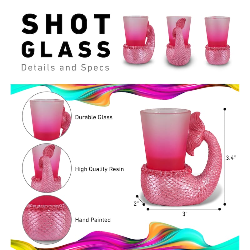 CoTa Global Cool Pink Mermaid Tail Shot Glass – Novelty Glassware - 3Lx2Wx3.4H inches