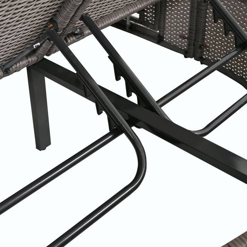 Rattan Patio Daybed with Cushions, Reclining Chaise Lounge, Foldable Trays