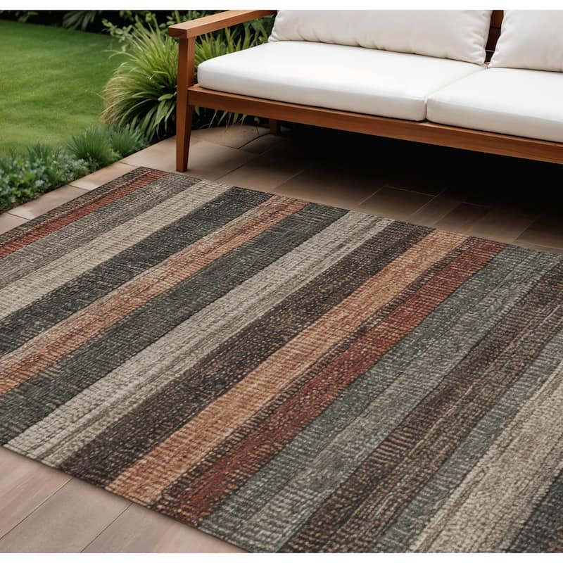 HomeRoots Striped Transitional Rectangle Outdoor Rug - 8' X 10'
