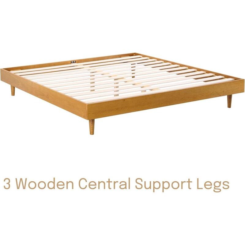Modern Wooden Platform Bed Frame with Floating Design
