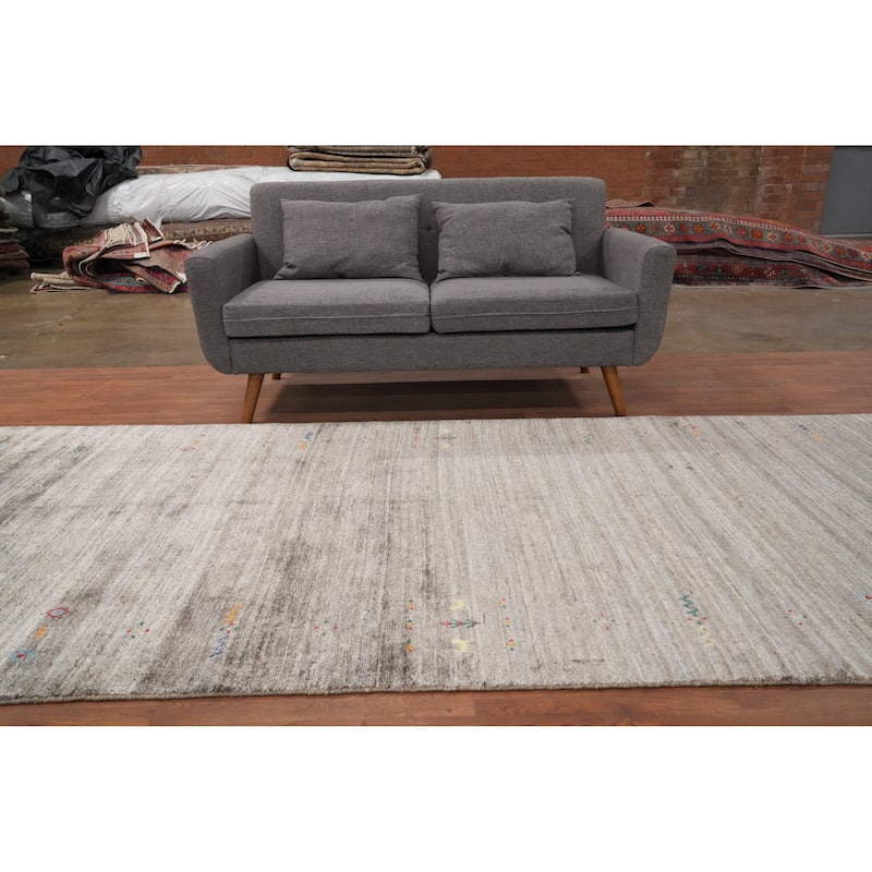 Hand Knotted Oriental Viscose Silk Carpet Tribal Animal Pictorial Beige & Ivories Gabbeh Area Rug - 11' 8'' X 4' 11''
