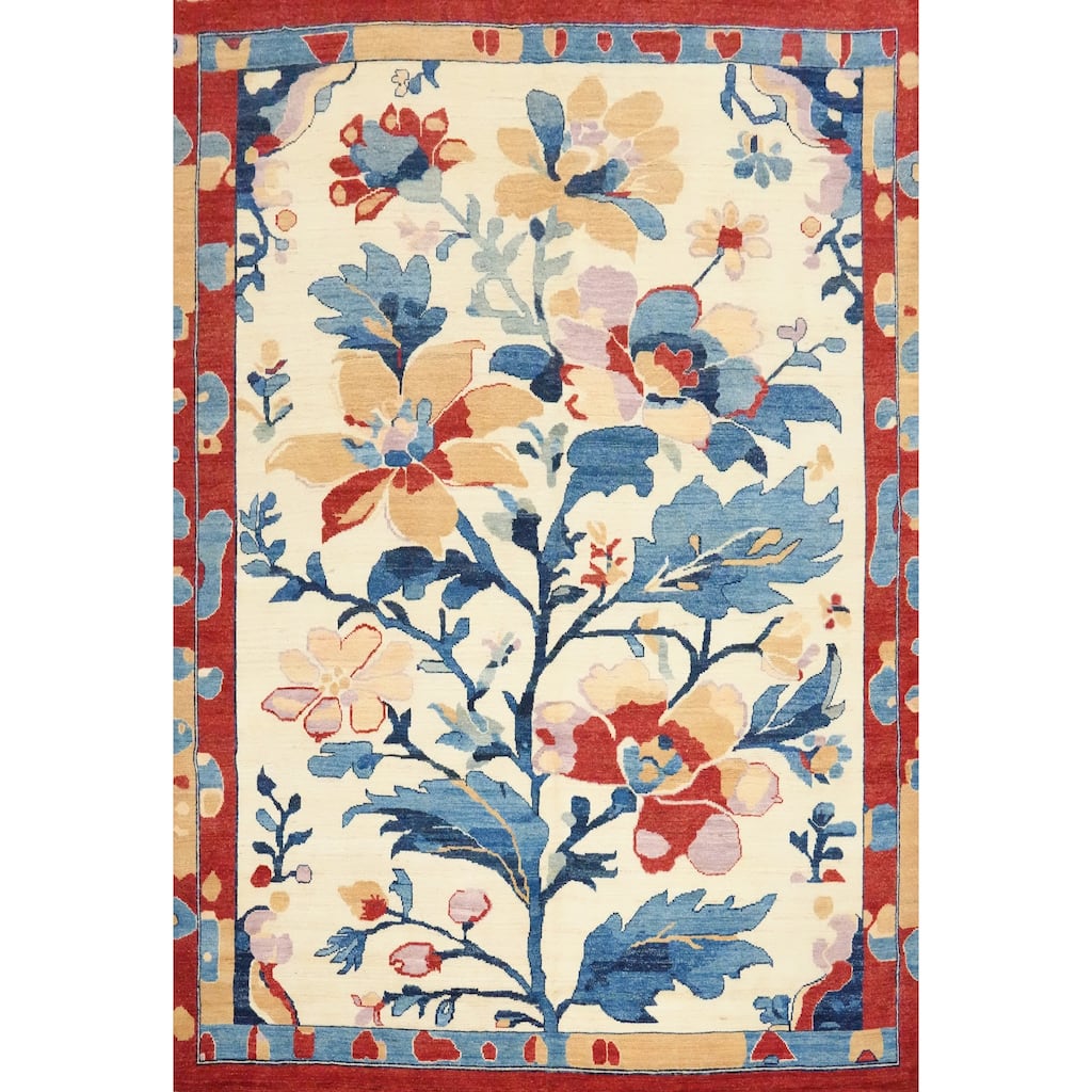 Hand Knotted Oriental 100% Wool Carpet Transitional Floral Beige & Ivories Oushak Area Rug - 9' 10'' X 8' 7''