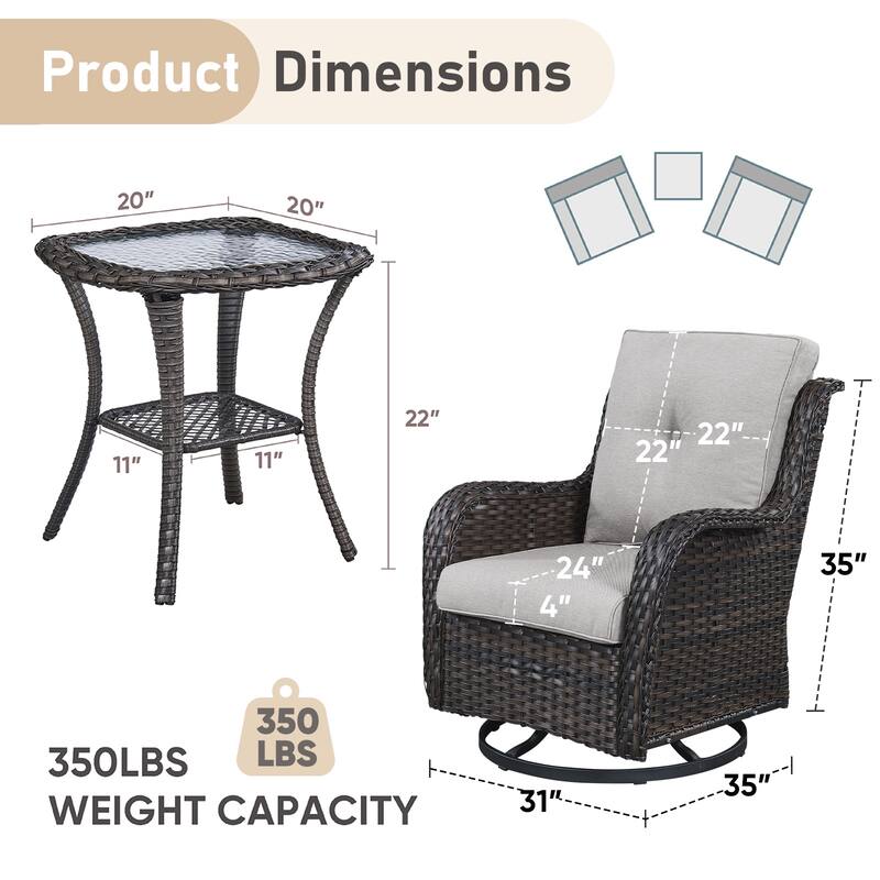 Pocassy Outdoor Glider Chairs Table with 4Inch 5Inch 6Inch Cushion