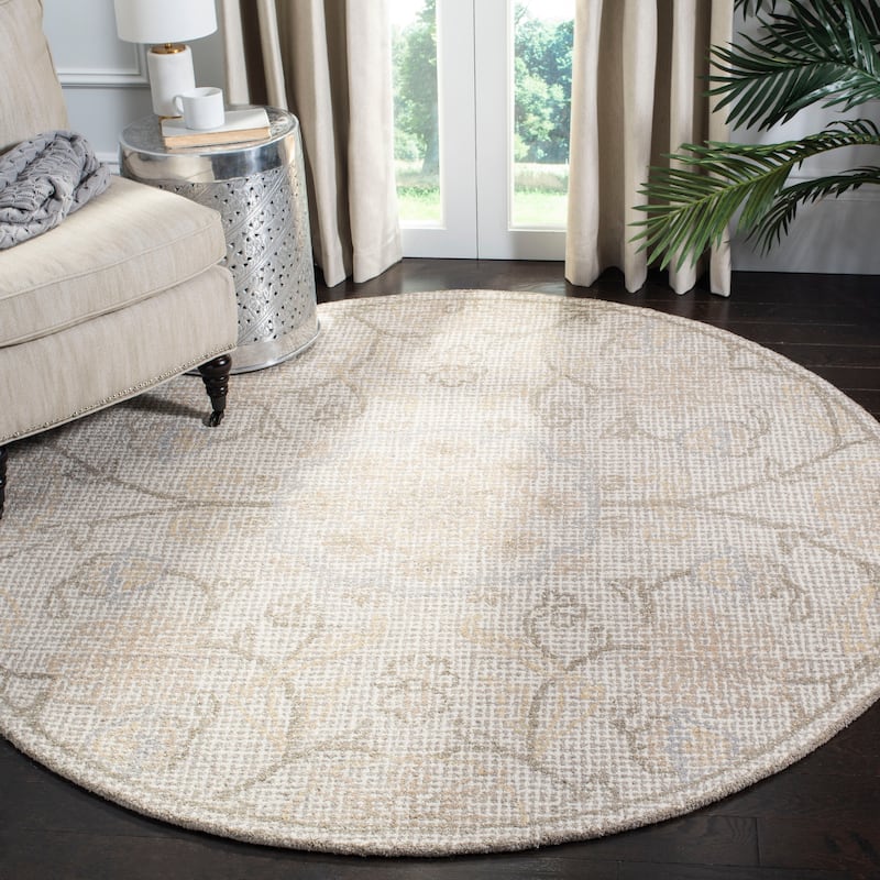 SAFAVIEH Handmade Abstract Gunjan Modern Wool Rug - 6' Round - Light Grey/Ivory