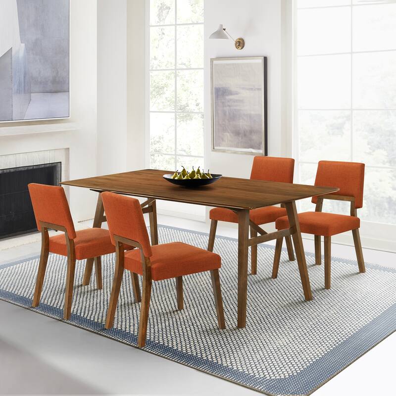Channell Mid-Century Modern Upholstered Wood Dining Chairs - Set of 2/4/6 - Set of 4 - Orange and Walnut